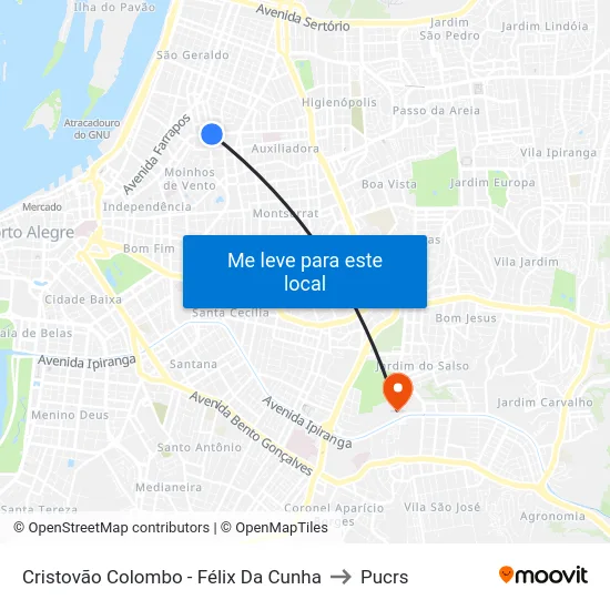 Cristovão Colombo - Félix Da Cunha to Pucrs map