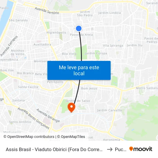 Assis Brasil - Viaduto Obirici (Fora Do Corredor) to Pucrs map