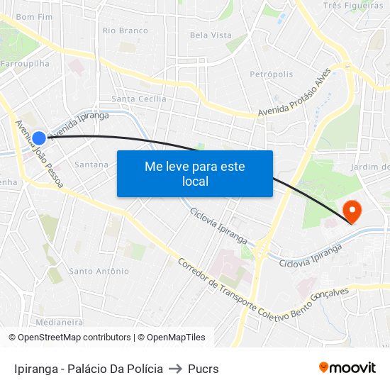 Ipiranga - Palácio Da Polícia to Pucrs map