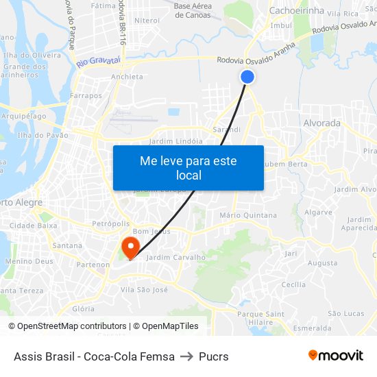 Assis Brasil - Coca-Cola Femsa to Pucrs map