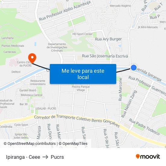 Ipiranga - Ceee to Pucrs map