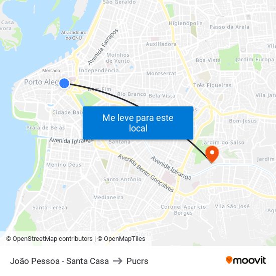 João Pessoa - Santa Casa to Pucrs map