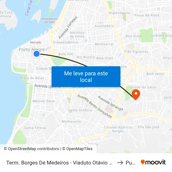 Term. Borges De Medeiros - Viaduto Otávio Rocha to Pucrs map