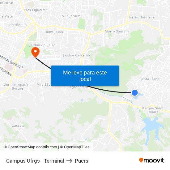 Campus Ufrgs - Terminal to Pucrs map