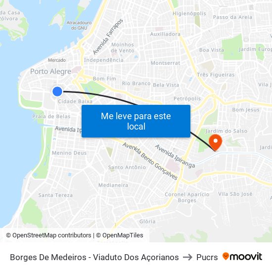 Borges De Medeiros - Viaduto Dos Açorianos to Pucrs map