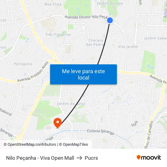 Nilo Peçanha - Viva Open Mall to Pucrs map