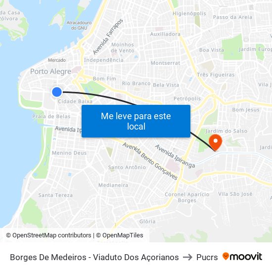 Borges De Medeiros - Viaduto Dos Açorianos to Pucrs map