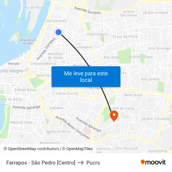 Farrapos - São Pedro [Centro] to Pucrs map