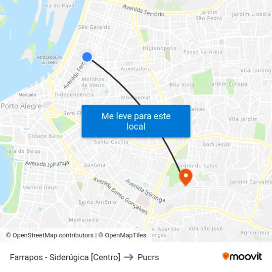 Farrapos - Siderúgica [Centro] to Pucrs map