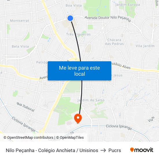 Nilo Peçanha - Colégio Anchieta / Unisinos to Pucrs map