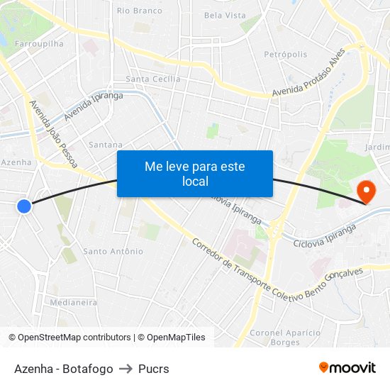 Azenha - Botafogo to Pucrs map