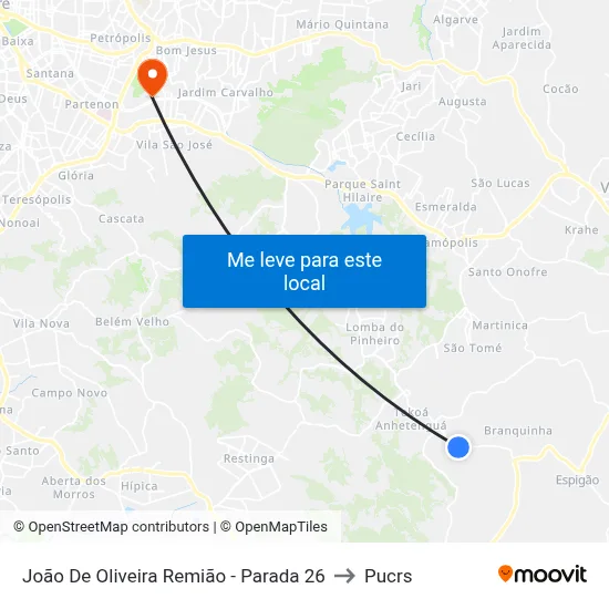 João De Oliveira Remião - Parada 26 to Pucrs map