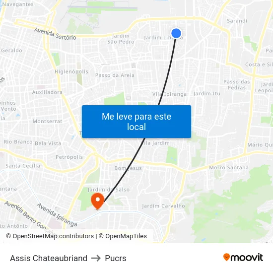Assis Chateaubriand to Pucrs map