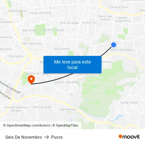 Seis De Novembro to Pucrs map