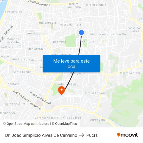 Dr. João Simplício Alves De Carvalho to Pucrs map