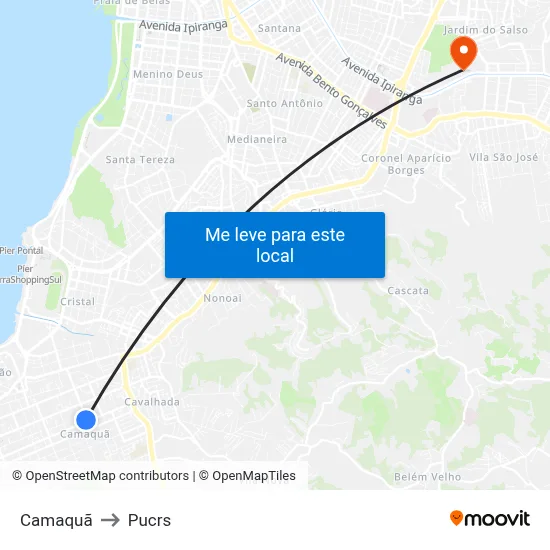 Camaquã to Pucrs map