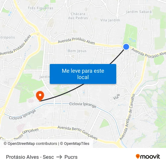 Protásio Alves - Sesc to Pucrs map