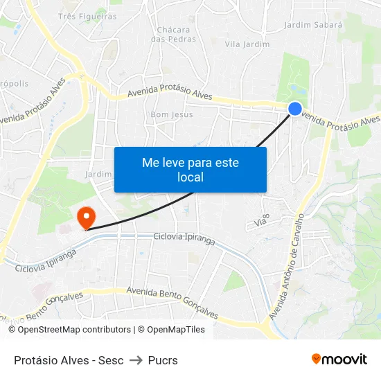 Protásio Alves - Sesc to Pucrs map