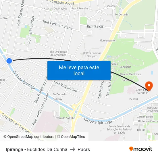 Ipiranga - Euclides Da Cunha to Pucrs map