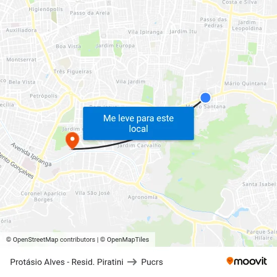 Protásio Alves - Resid. Piratini to Pucrs map
