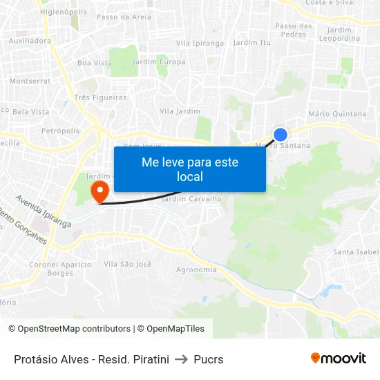 Protásio Alves - Resid. Piratini to Pucrs map