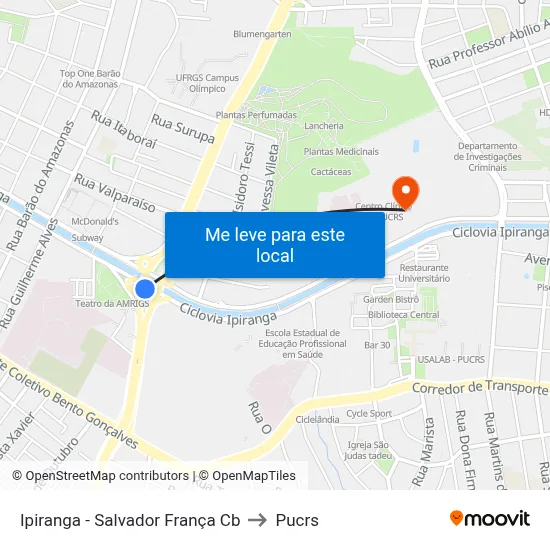 Ipiranga - Salvador França Cb to Pucrs map