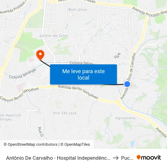 Antônio De Carvalho - Hospital Independência to Pucrs map