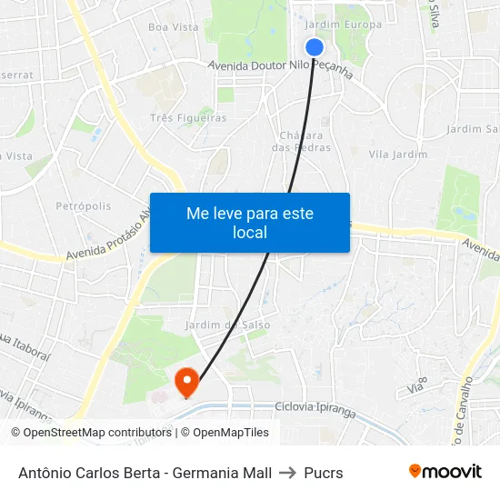 Antônio Carlos Berta - Germania Mall to Pucrs map