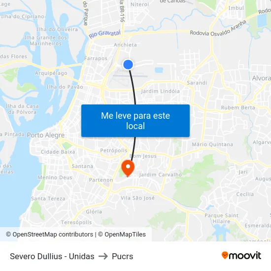 Severo Dullius - Unidas to Pucrs map