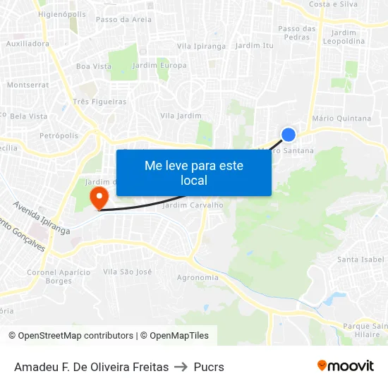 Amadeu F. De Oliveira Freitas to Pucrs map