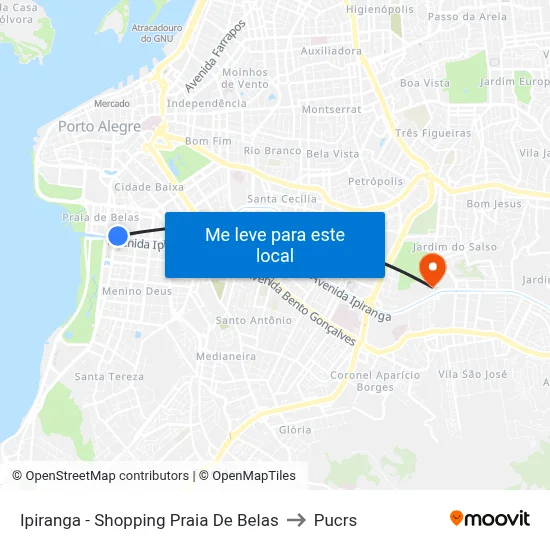 Ipiranga - Shopping Praia De Belas to Pucrs map