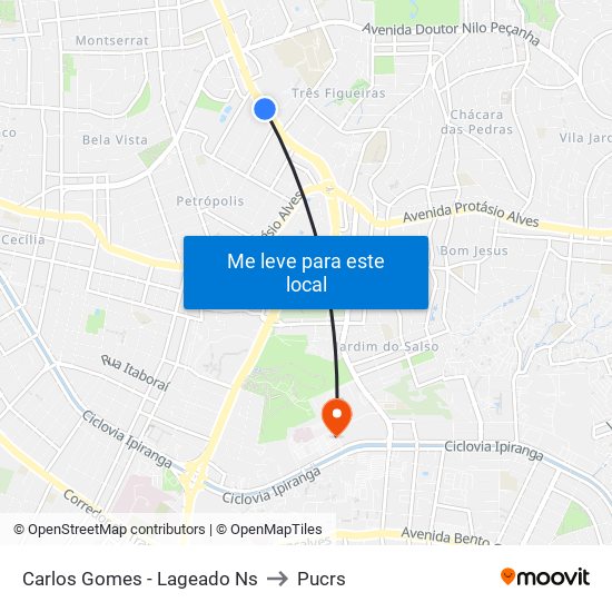 Carlos Gomes - Lageado Ns to Pucrs map
