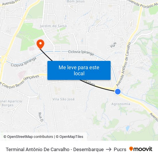 Terminal Antônio De Carvalho - Desembarque to Pucrs map