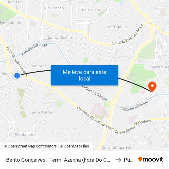 Bento Gonçalves - Term. Azenha (Fora Do Corredor) to Pucrs map
