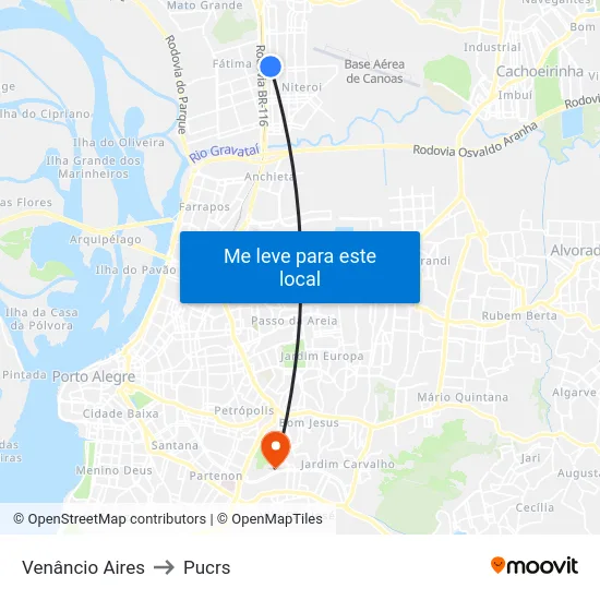 Venâncio Aires to Pucrs map