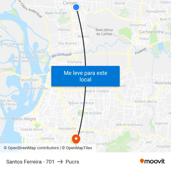 Santos Ferreira - 701 to Pucrs map