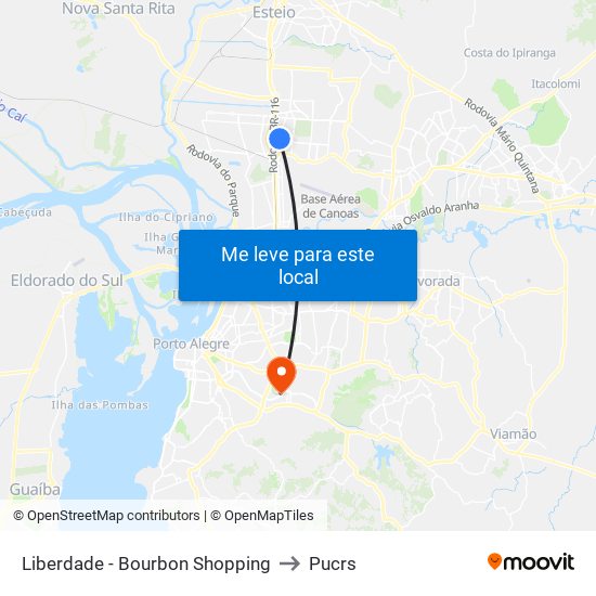 Liberdade - Bourbon Shopping to Pucrs map