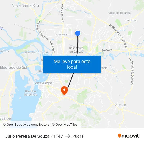 Júlio Pereira De Souza - 1147 to Pucrs map
