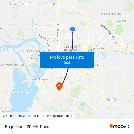 Boqueirão - 30 to Pucrs map