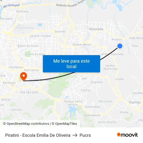Piratini - Escola Emília De Oliveira to Pucrs map