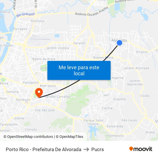 Porto Rico - Prefeitura De Alvorada to Pucrs map