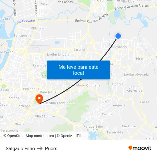 Salgado Filho to Pucrs map