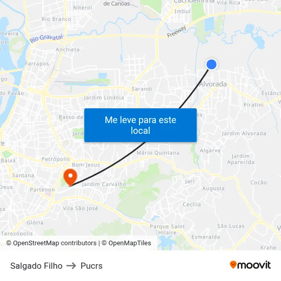 Salgado Filho to Pucrs map