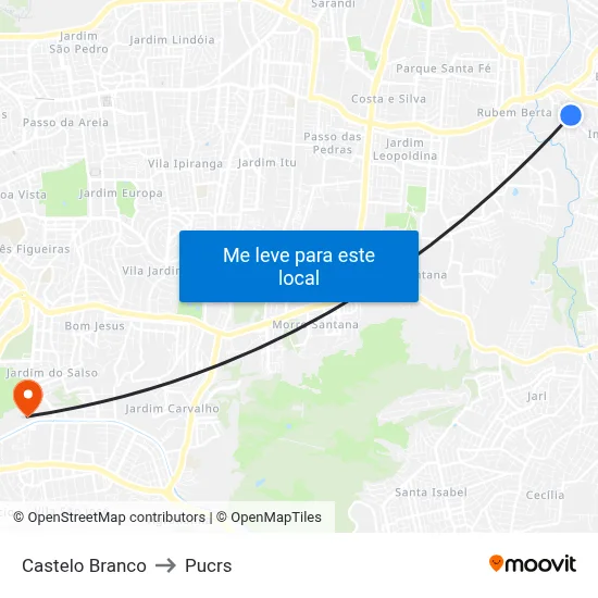 Castelo Branco to Pucrs map
