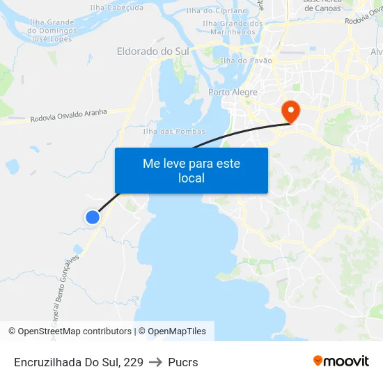 Encruzilhada Do Sul, 229 to Pucrs map