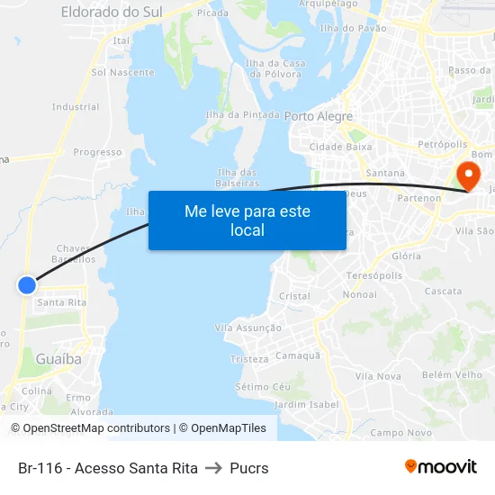 Br-116 - Acesso Santa Rita to Pucrs map