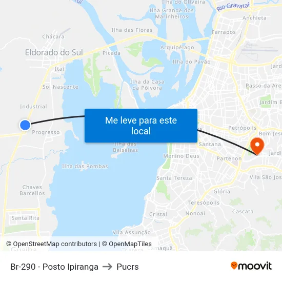 Br-290 - Posto Ipiranga to Pucrs map