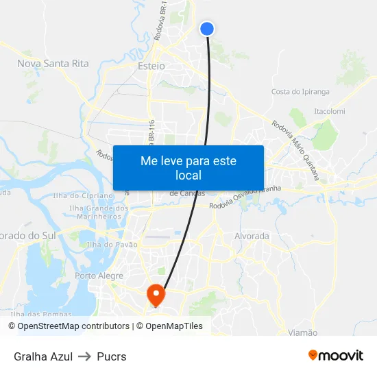 Gralha Azul to Pucrs map