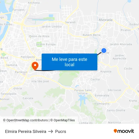 Elmira Pereira Silveira to Pucrs map