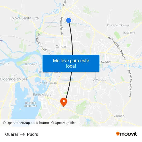 Quaraí to Pucrs map